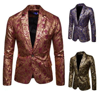 Men's Formal Wedding Blazer Suit Printing Jacket Coat Party Tuxedo Dinner Top • $32.99