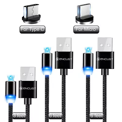 Micro USB And Type C Magnetic Cable 3ft /6ft Android Charger 3 Pack With LED • $7.99