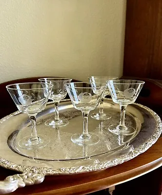 Vintage Champagne Glasses 1950's Etched Cocktail Coupes Martini Barware Set Of 6 • $52