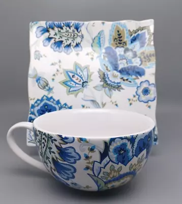 222 FIFTH Mirabelle Jumbo Oversized Cocoa Soup Coffee Mug Cup W/ Matching Plate • $14.20