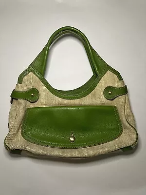 Vintage Tod's TODS Handbag Tote Canvas And Leather Green Great For Spring! • $7.50