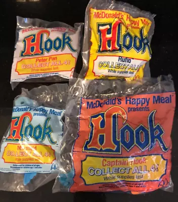 1991 McDonalds “Hook” Complete Set Of 4 Happy Meal Toys. Vintage NIP SEALED • $11