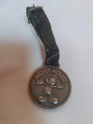 Vtg Mickey Mouse Pewter Coin/medallion Leather Luggage/wallet Tag • $8.40