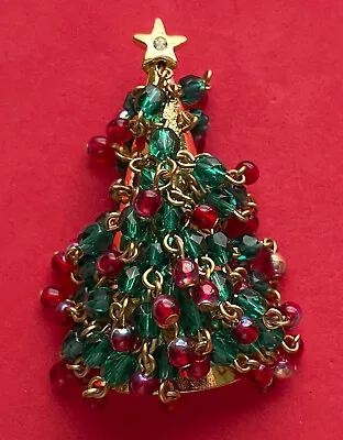 Vintage Hattie Carnegie Christmas Tree Pin Brooch Waterfall Dangles Red Rare Mcm • $465