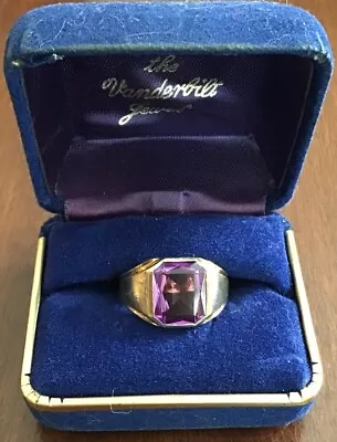 Vintage 10k Men’s Gold Emerald Cut Amethyst Ring Size 9.5 • $127.50