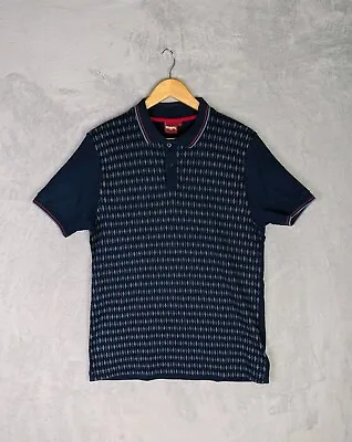 Merc Navy Blue Diamond Pattern Short Sleeved Polo Shirt: 'Ware' Medium • £16