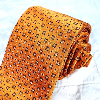 NWOT DOLCEPUNTA Glossy Orange Silk Seven 7 Fold Luxury Tie Wvn Tiny Geometric XL • $29.99