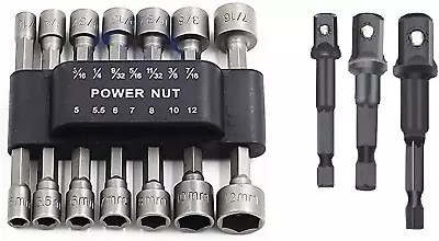 Power Nuts Driver Drill Bit Tools Set Metric Socket Wrench Screw 1/4'' 17Pc  • $16.99