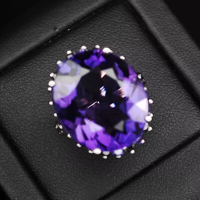 Ravishing Amethyst Change Purple Oval 16.9Ct. 925 Sterling Silver Ring Size 6.75 • $24.99