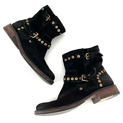 UGG Fabrizia Ankle Suede Moto Studs Black Sheepskin Boots 1003235 Women Size 6.5 • $60