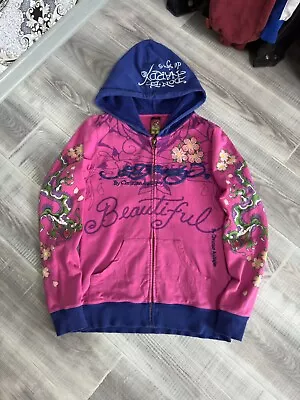 Vintage Ed Hardy Y2K Full Zip Hoodie Tiger Pink Woomen Size S • $40.65