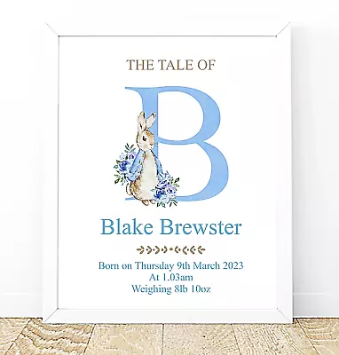 £5 • Buy New Baby Boy Gift Personalised Birth Details Print Peter Rabbit Christening Gift