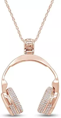 Music Headphone Pendant Necklace Simulated Diamond 14k Rose Gold Plated Silver • $237.33