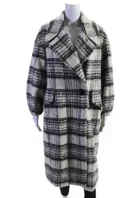 Zara Womens Plaid Print Long Sleeve Button Down Trench Coat Ivory Black Size XS • $42.69