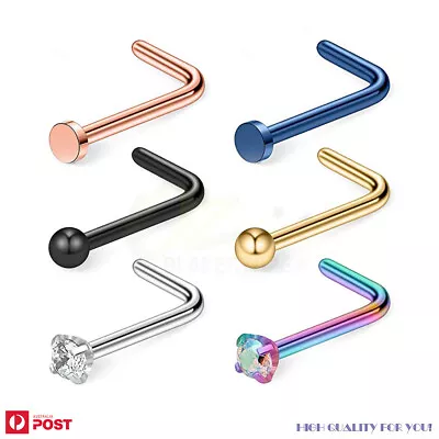 3PCS Nose Stud Rings L Shaped Surgical Steel Ball Nose Ring Piercing Jewellery • $6.99