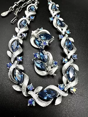 LISNER Blue Aurora Borealis Marquise Rhinestone Silver Tone Necklace & Earrings  • $42