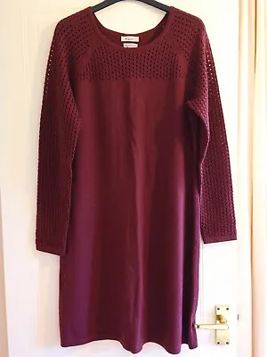£25 • Buy KEW Pure Merino Wool Knitted Jumper Dress Tunic Size M Sizes 12 14 Burgundy Red