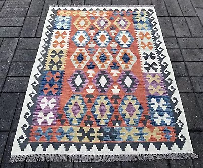 Hand Woven Afghan Wool Kilim Size: 200 X 157 Cm Flat Woven Handmade Floor Rug • $336