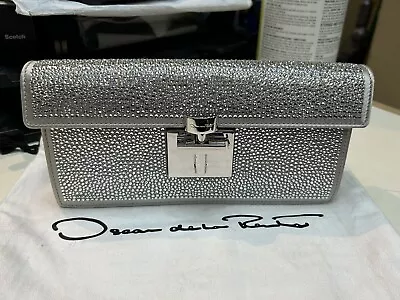 Oscar De La Renta Pave Crystal Alibi Gray Leather Clutch Bag • $1997