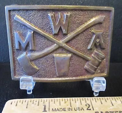 Vintage MWA Modern Woodmen Of American Crossed Axe Mallet Logo Brass Belt Buckle • $44.99