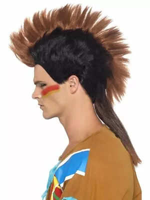 $25.99 • Buy Mens Native American Indian Mohawk Wig Mohican Brave Black Brown Hair Adult NEW