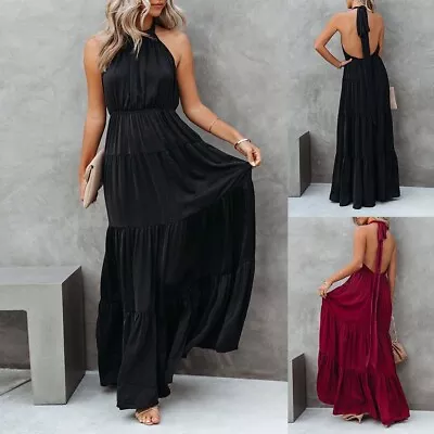 Clothes Women Dress 2023 Sundress Bandage Beach Elegant Fashion Halter Neck • $53.12