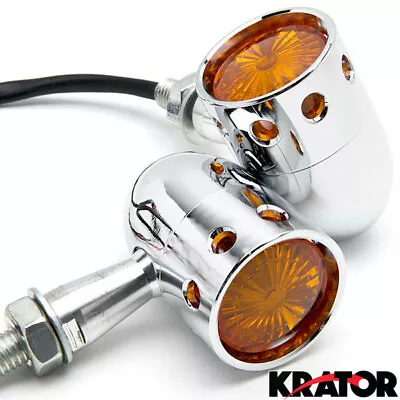 Chrome Steel W/ Amber Lens Motorcycle Turn Signal Lights Cruiser Touring Bobber • $20.99