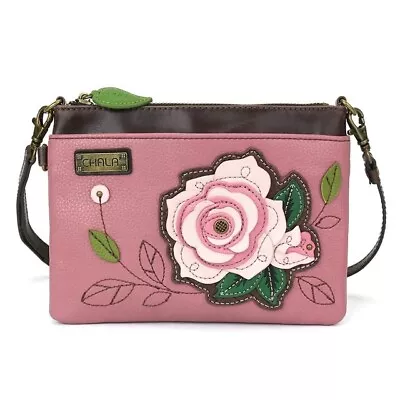 Chala Faux Leather Mini Crossbody Handbag Purse Adjustable Strap - Rose Pink • $35.70