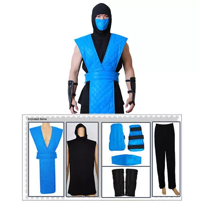 Mortal Kombat Sub Zero Cosplay Costume Blue Outfit Full Set • $35.99