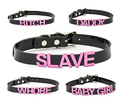 Pink Name Choker -Silver Slave Daddy-Bdsm-Slut-Neck-Collar-Adult-Kinky-PVC • $18.99