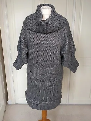 Vmny Women Cable Knit Detail Grey Winter Jumper Dress Wool Blend Size XL • £19.99