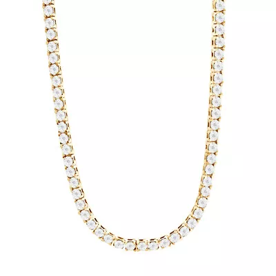 Men's Yellow Gold Plated Genuine Diamond 1 Row Necklace Chain 3.5 MM 24 Inches • $472.87