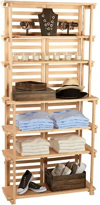 Wooden Baker's Rack 6 Shelf Wood Retail Floor Display Merchandiser  70 ½” X 34” • $264.95