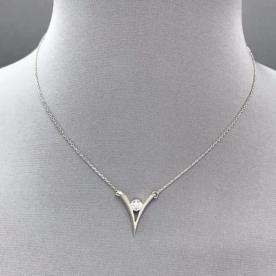 $15.99 • Buy White Gold Dipped Clear Rhinestone Accented V Shape Mini Pendant Necklace