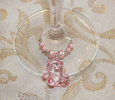 Teddy & Pearl Bead Wine Glass Charms For Baby Shower/ Christening/ New Mum Gift • £1.25