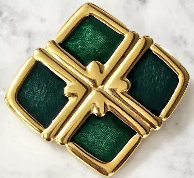 Vintage Monet Gold With Green Enamel Present Gift Brooch • $9.50