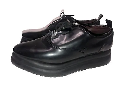 Zara TRF Black Platform Bluchers Creepers Oxfords Dress Lace Up Shoes Size 40 9 • $22
