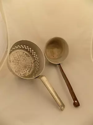 Vintage Aluminum Ladle/Dipper And Strainer With Long Handle-Rustic Farmhouse • $21.50