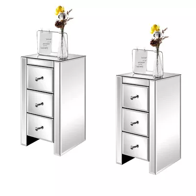 Set Of 2 Modern Mirrored Nightstand Bedside End Table Mirrored Side Table Accent • $169.99