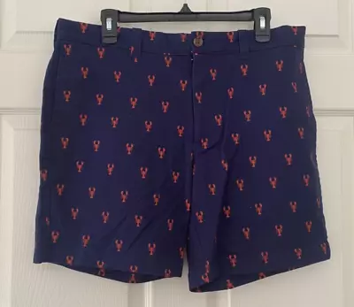 NEW $49 J Crew Shorts Size 34 Inseam 7  Flat Front Cotton Navy With Lobsters • $19