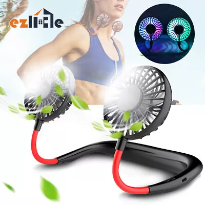 LED Portable USB Rechargeable Hanging Neck Sports Fan Air Cooler Lazy Neckband • $17.55