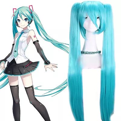 Hatsune Miku Cosplay Wigs Halloween Party Blue Long Straight Ponytail Full Wig • $38.99