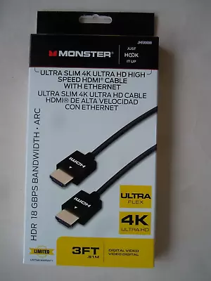 Monster Just Hook It Up 3 Foot Ultra Slim 4K High Speed HDMI Cable With Ethernet • $15.99