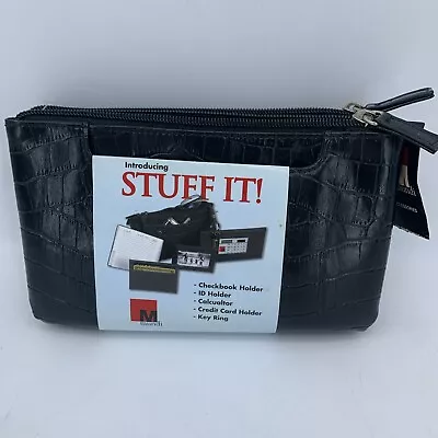 Mundi Stuff It Clutch Wallet Purse Checkbook Calculator Black Textured NEW • $16.93