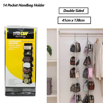 14 Pocket Double Sided Handbag Storage Holder Hanging Wardrobe Shelf Organiser  • $19.95