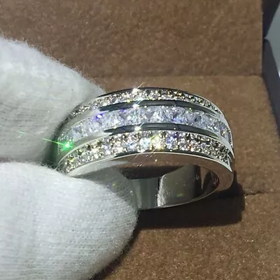 3.50 Ct Princess Cut Moissanite Men's Anniversary Band Ring 925 Sterling Silver • $106.25