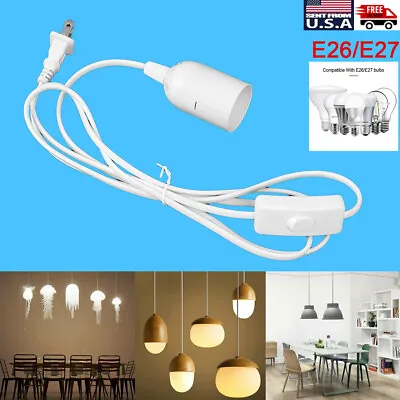$7.99 • Buy E26/E27 Bulb Socket Extension Hanging Pendant Light Lamp Cord Cable Switch 1.8M