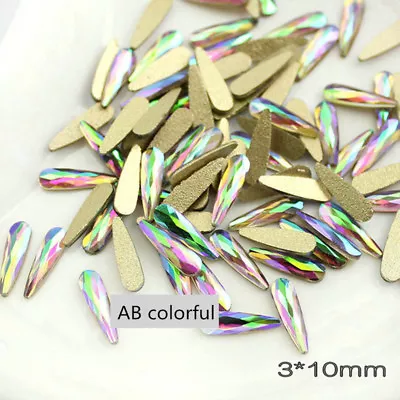 20/50/100x Crystal AB Czech Rhinestone Nail Art Flatback Elongated Glass Stones • $2.98