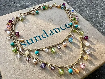 NEW $328 Sundance 17  12k Gold GF Multi Gemstone Crystal Dangle Dainty Necklace • $139.99