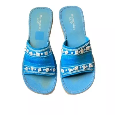 Montego Bay Club Vintage Blue Beaded Slide Sandals Size 7.5 Summer Resort • $22